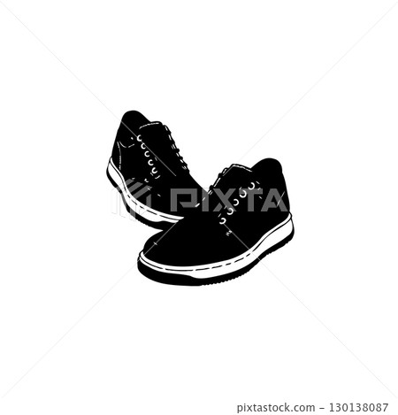 Monochrome sneakers illustration showcasing a classic footwear design aesthetic Monochrome sneakers illustration showcasing a classic footwear design aesthetic 130138087