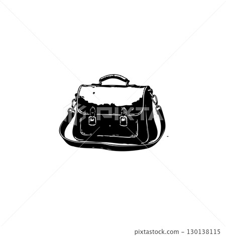 Elegant black and white illustration of a classic leather satchel on a white background Elegant black and white illustration of a classic leather satchel on a white background 130138115