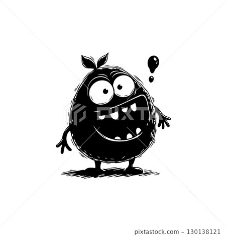 Humorous cartoon monster character design with expressive eyes and large grin Humorous cartoon monster character design with expressive eyes and large grin 130138121