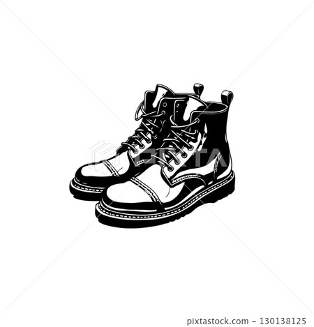 Iconic black and white combat boots illustration for fashion and style enthusiasts 130138125