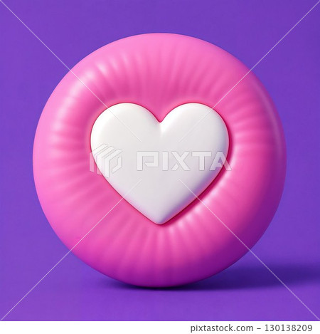 Pink Pillow-Style Button with Heart Icon, Glossy Plastic Finish, Vibrant Violet Background, High-Res Modern App Icon Design 130138209