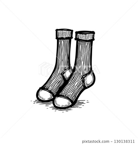 Hand-Drawn Wool Socks Illustration for Cozy Winter Vibes and Comfort Apparel Design 130138311