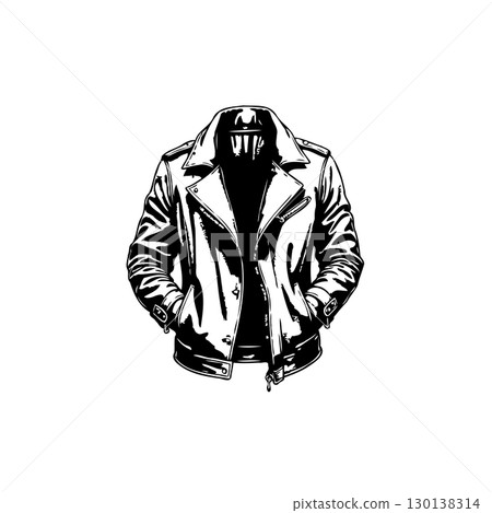 Stylish black leather jacket illustration for fashion and design projects 130138314