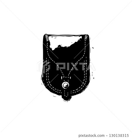 Detailed Sketch of a Black Leather Sporran, a Traditional Scottish Pouch 130138315