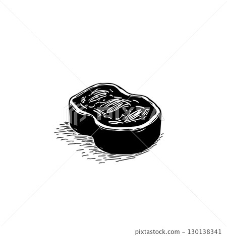 Monochrome illustration of a filled peanut-shaped bowl with abstract decoration Monochrome illustration of a filled peanut-shaped bowl with abstract decoration 130138341