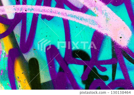 Vibrant Graffiti Art in Turquoise, Pink, Purple for 90s Urban Aesthetic 130138464