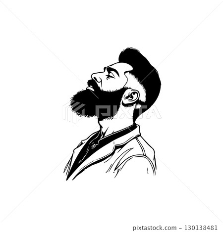 Elegant Line Art Portrait: Stylish Bearded Man with Sophisticated Hairstyle Elegant Line Art Portrait: Stylish Bearded Man with Sophisticated Hairstyle 130138481