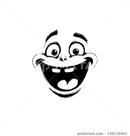 Expressive cartoon face with wide eyes and a big smile showcasing joy Expressive cartoon face with wide eyes and a big smile showcasing joy 130138483