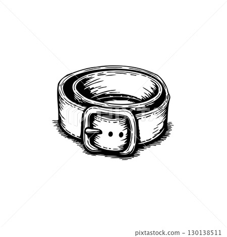 Monochrome Illustration of a Stylish Leather Belt with Buckle on a White Background 130138511