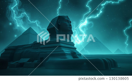 The Great Sphinx next to the Pyramids of Egypt in the desert of Giza 130138605