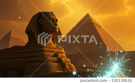 The Great Sphinx next to the Pyramids of Egypt in the desert of Giza The Great Sphinx next to the Pyramids of Egypt in the desert of Giza 130138610