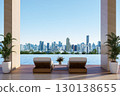 Luxury infinity pool with city skyline view 3d render 130138655
