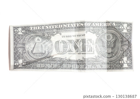 Crumpled one dollar isolated on white background 130138687