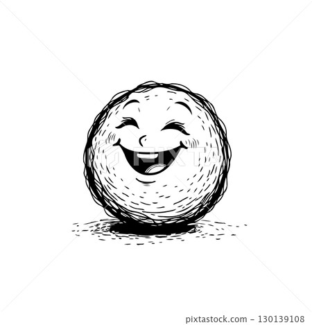 Delightful doodle: happy face ball with cheerful expression in sketch style art 130139108