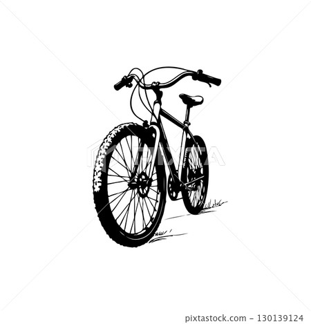 Monochrome bicycle illustration on a white background featuring detailed line work Monochrome bicycle illustration on a white background featuring detailed line work 130139124