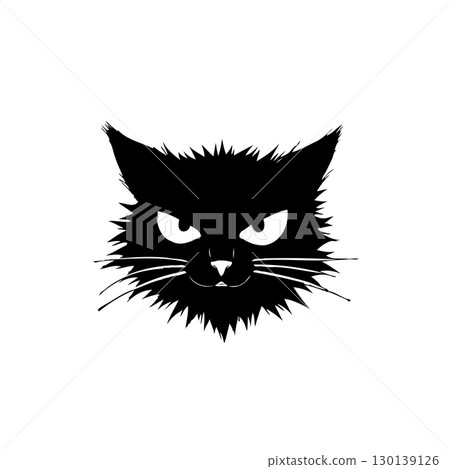 Silhouette of a striking black cat with piercing eyes and whisker details Silhouette of a striking black cat with piercing eyes and whisker details 130139126