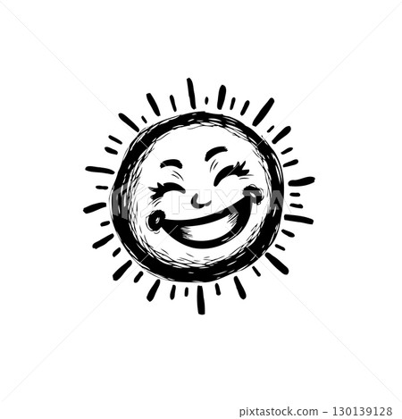 Cute sun character smiling with closed eyes, vector illustration in cartoon style Cute sun character smiling with closed eyes, vector illustration in cartoon style 130139128