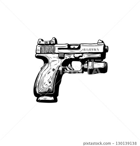 Detailed Sketch of a Semi-Automatic Handgun with Tactical Light Attachment 130139138