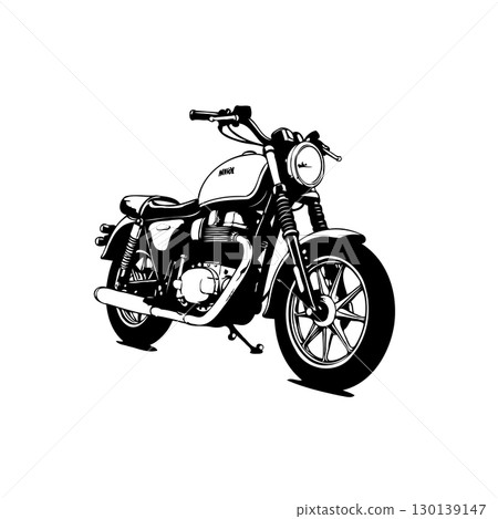 Vintage motorcycle illustration: A classic black and white vehicle representation 130139147