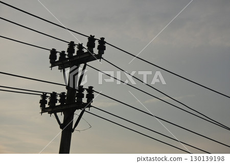 electric pole with wires 130139198