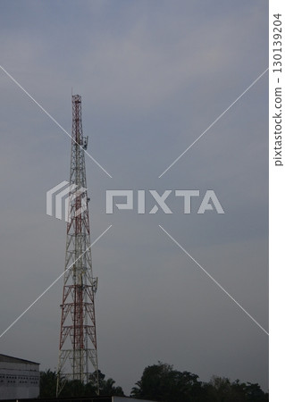 telecommunication tower with antennas   blue sky 130139204