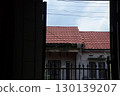 stylish balcony with a metal railing 130139207
