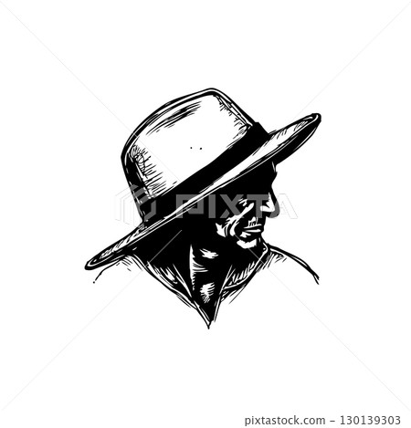 Monochrome Portrait of a Man Wearing a Hat in Stylized Black and White 130139303