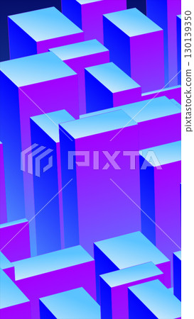 Abstract geometric cityscape in blue and purple tones with blocky 3D shapes and clean lines Abstract geometric cityscape in blue and purple tones with blocky 3D shapes and clean lines 130139350