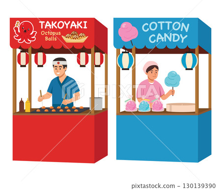 Japanese Festival, Takoyaki and Cotton Candy Stalls 130139390