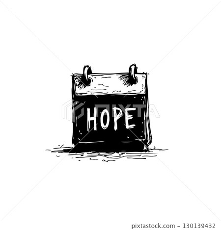 Illustration of a calendar with the word 'HOPE' symbolizing positivity and resilience 130139432