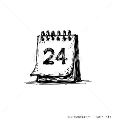 Hand-Drawn Calendar Icon Illustrating the 24th Day, Simple Design on White Hand-Drawn Calendar Icon Illustrating the 24th Day, Simple Design on White 130139613