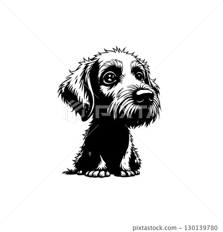 Adorable Dog Portrait: A charming black and white illustration of a cute puppy 130139780