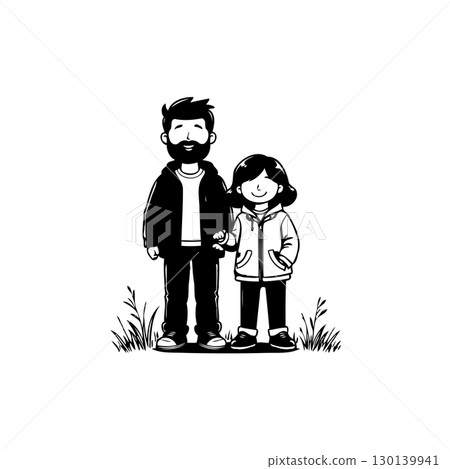 Charming illustration of a father and daughter standing together in a loving embrace Charming illustration of a father and daughter standing together in a loving embrace 130139941