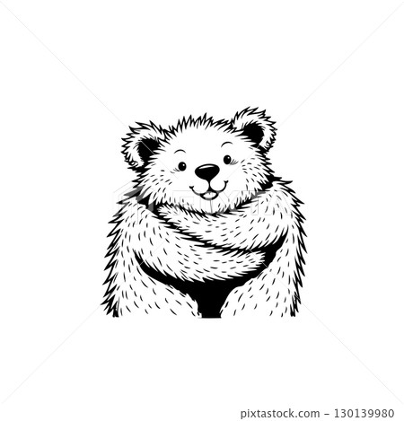 Adorable Black and White Bear Illustration with Cute Facial Expression Design 130139980