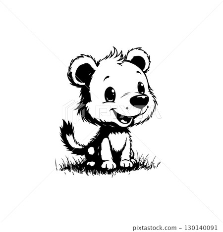 Adorable Cartoon Bear Cub Illustration in Black and White Vector Design 130140091