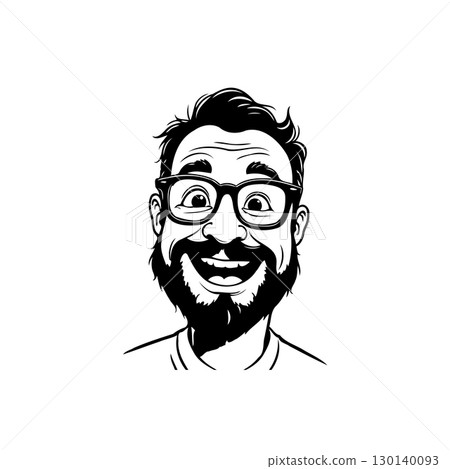 Cheerful bearded man cartoon illustration with glasses and a happy expression Cheerful bearded man cartoon illustration with glasses and a happy expression 130140093