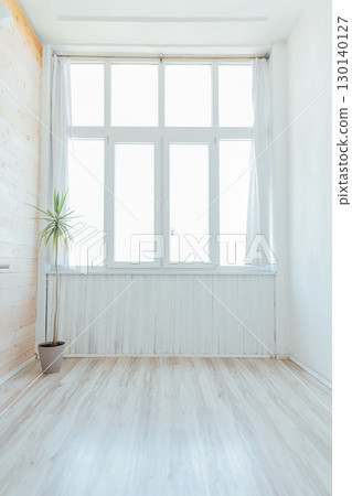 Interior of an empty room with a window and a green plant Interior of an empty room with a window and a green plant 130140127