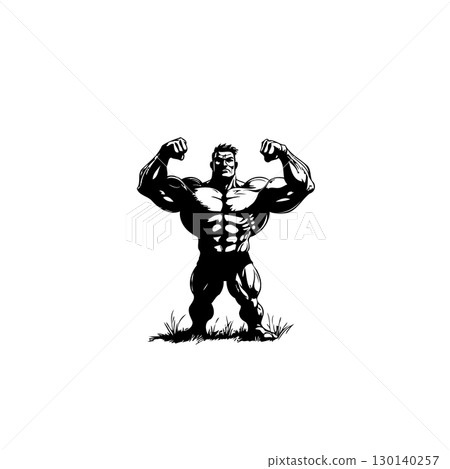 Bodybuilder muscular physique flexing illustration for fitness, bodybuilding, and health content 130140257