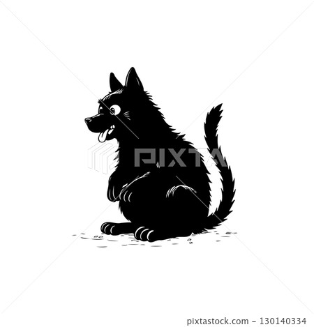 Funny cartoon black cat with expressive eyes and protruding tongue illustration Funny cartoon black cat with expressive eyes and protruding tongue illustration 130140334