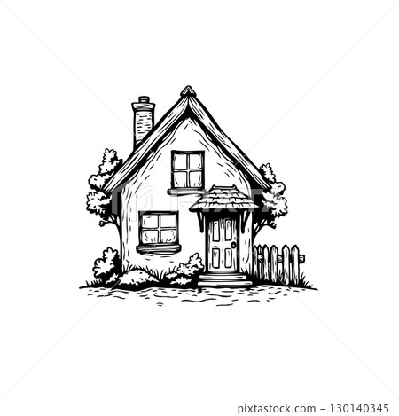Charming Hand-Drawn Cottage Illustration: A Nostalgic Escape to Simple Living Charming Hand-Drawn Cottage Illustration: A Nostalgic Escape to Simple Living 130140345