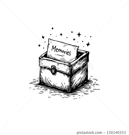 Memories box illustration depicting nostalgia, reminiscence, and cherished moments 130140353