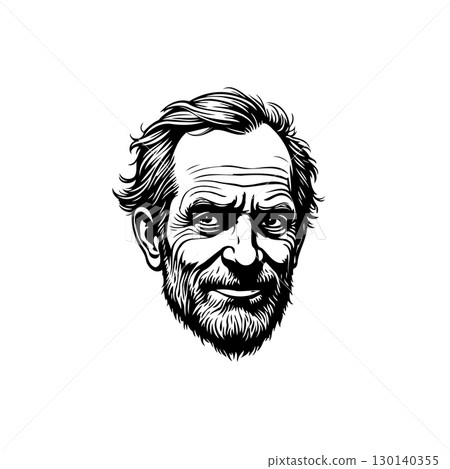 Detailed Black and White Portrait of a Wise Old Man with a Distinguished Beard Detailed Black and White Portrait of a Wise Old Man with a Distinguished Beard 130140355