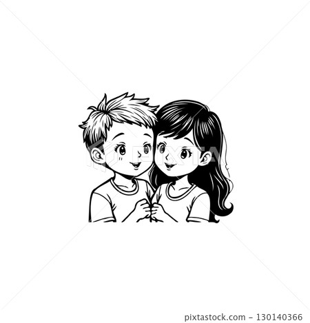 Cute cartoon illustration featuring a boy and girl in a loving embrace design 130140366