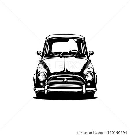 Vintage Charm: Classic Black and White Car Illustration with Nostalgic Appeal 130140394