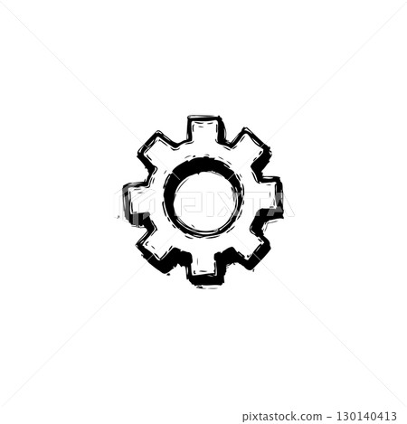 Single Gear Icon: Hand-Drawn Style, Technical Symbolism and Mechanical Design Single Gear Icon: Hand-Drawn Style, Technical Symbolism and Mechanical Design 130140413