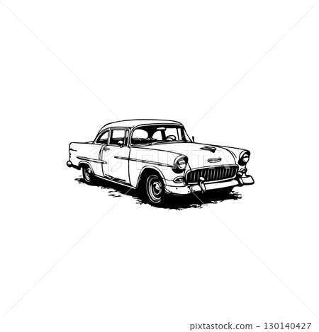 Vintage automobile illustration showcases a classic 1955 Chevrolet Bel Air design 130140427