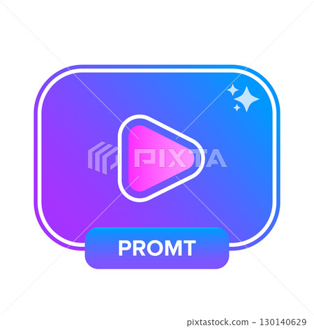 AI video generator icon with screen, play button isolated on white background. Text to video ai bot logo. Artifical intelligence video maker modern symbol and icon 130140629
