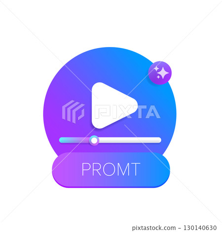 AI video generator icon with screen, play button isolated on white background. Text to video ai bot logo. Artifical intelligence video maker modern symbol and icon 130140630