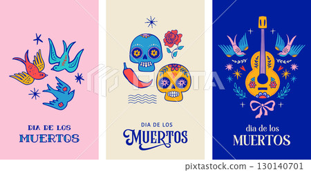 Dia de los muertos, Day of the dead, Mexican holiday, festival. Vertical cards, posters, banners in Dia de los muertos, Day of the dead, Mexican holiday, festival. Vertical cards, posters, banners in 130140701