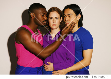 diverse trio in bisexual colors, generative AI 130140802
